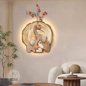 Décoration d'entrée en forme de tronc d'arbre en crème, éléphant, salon, couloir, allée, murale, induction lumineuse - Product Image 5