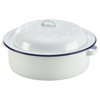 Panci Panggang Enamel Bulat 29cm Warna Putih untuk Dapur, Logo Kustom, dengan Pinggiran Hitam