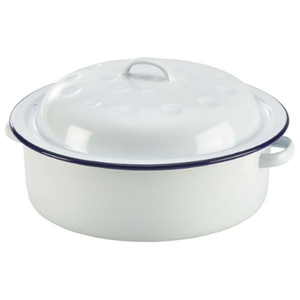 Casserole ronde <span class=keywords><strong>en</strong></span> émail de 29 cm de couleur blanche pour la cuisine, avec logo personnalisé imprimé, pour la cuisson au four, avec bordure noire - Product Image 5