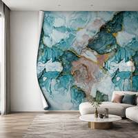 Papier peint auto-adhésif en marbre bleu vert à motif abstrait pour la décoration murale de la maison, du bureau et l'inspiration de la décoration intérieure