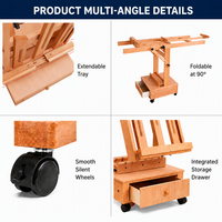 Chevalet de studio professionnel en H pliable à 90 degrés avec porte-pinceaux en bois de hêtre allemand, vente en gros, OEM, ODM, usine certifiée FSC ISO