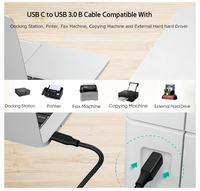 Kabel Printer USB C ke USB-B 3.0 untuk Komputer, Docking Station, Hard Disk Eksternal, Scanner