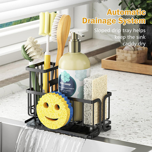 Organisateur de comptoir d'évier de <span class=keywords><strong>cuisine</strong></span> en acier inoxydable avec porte-savon, porte-éponge et porte-brosse haute - Product Image 3