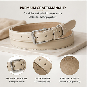 <span class=keywords><strong>Cintura</strong></span> in Vera <span class=keywords><strong>Pelle</strong></span> <span class=keywords><strong>Beige</strong></span> per Donna con Fibbia Quadrata Argento Anticato, Regolabile, Versatile per Uso Quotidiano e Moda - Product Image 4