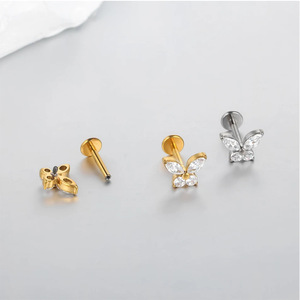 Boucle d'oreille en zircon papillon 16G 1,2 mm 8 mm en titane pur, bijoux de piercing unisexe - Product Image 3