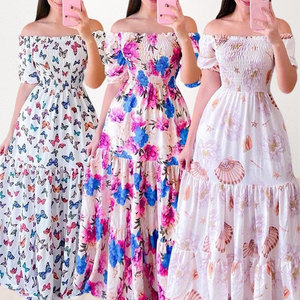 Brand New Casual Heavy Industry Maxi Women's Fashion Dress, Used <b>Clothes</b> Ladies Summer Floral Long Women <b>Clothes</b> Bales Dress - Product Image 1