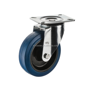 5 Zoll Industrielles Blaues Elastisches Gummi-Lenkrolle 125mm Blaue Gummi-Lenkrolle mit Bremse - Product Image 2