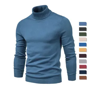 Sweatshirt Turtleneck Pria, Sweater Pullover Turtleneck Kasual Leher Kura-kura Warna Solid Hangat Kualitas untuk Pria