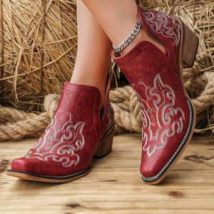 <span class=keywords><strong>Botas</strong></span> de Tobillo Estilo Vaquero Occidental con Bordado Floral Étnico, Novedad 2026, para Mujer, Otoño Invierno, Cuero PU, Punta en Pico, <span class=keywords><strong>Botas</strong></span> Cortas - Product Image 3