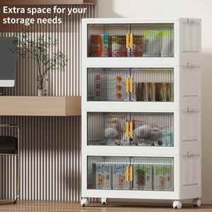 Easy Install PP Folding <b>Clothes</b> <b>Storage</b> Box Office Bedroom Transparent Foldable Double Door 5 Shelf Drawers <b>Storage</b> Cabinet - Product Image 3