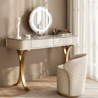 Ensemble de coiffeuse moderne modulaire réglable et portable en bois avec miroir éclairé et tabouret – Table de maquillage écologique pour petites maisons