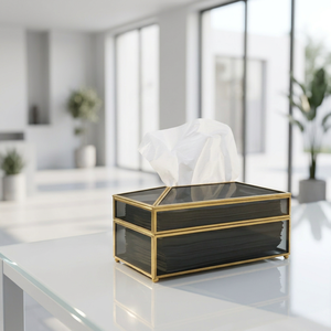 Manufacturers Modern Luxury Black Glass Brass Framed Tissue <b>Box</b> for Home Decoration - Product Image 1