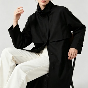 Manteau long <span class=keywords><strong>Trench</strong></span> Tyan de qualité supérieure, nouvelle collection Automne Hiver 2025, pour femme, col montant, ceinture ajustable, manteau <span class=keywords><strong>noir</strong></span> classique, vêtements d'extérieur - Product Image 5