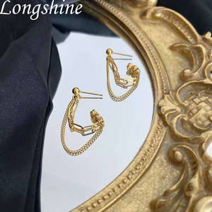 Boucles d'oreilles à chaîne et pompon en <span class=keywords><strong>or</strong></span> 18K, bijou rétro, tendance, pour femmes, nouvelle collection 2020 - Product Image 5