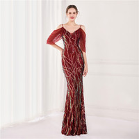 Robes de soirée en satin noir brodées de paillettes pour femmes, manches courtes, col en V, silhouette trompette sirène, robe de fête de luxe