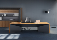 Bureau de direction moderne de luxe en forme de L avec plateau en bois grainé et armoire de rangement latérale pour PDG, directeur, mobilier commercial
