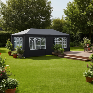 <b>Black</b> Gazebo Tent 10x20Ft PE Fabric Iron <b>Frame</b> Outdoor Canopy Modern Sun Shelter With 2 Zippered Doors Lightweight Setup - Product Image 2