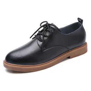 2019 Lady kampüs dantel-up yumuşak moda siyah deri toptan ucuz Oxford yürüyüş ayakkabısı kadın düz rahat okul ayakkabısı kızlar