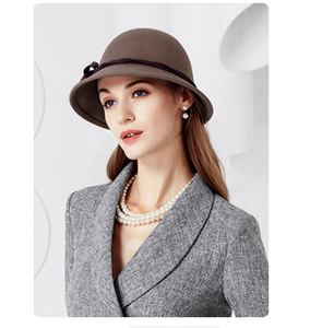 Chapeau en laine noir et <span class=keywords><strong>gris</strong></span> de haute qualité pour femmes, chapeau Fedora en laine, chapeau chaud d'hiver pour les voyages quotidiens en plein air, pour femmes adultes - Product Image 6