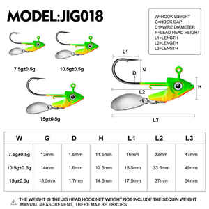 <span class=keywords><strong>Palmer</strong></span>, 5 colores, 7g, 10g, 15G, anzuelo de pesca con cabeza de plomo, anzuelos de plomo con forma de cabeza de pez, anzuelo de pesca Jigging de cabeza suave con lentejuelas - Product Image 3
