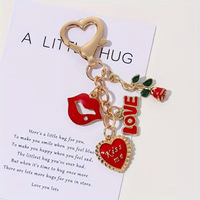 Nouveau porte-clés créatif en alliage de zinc en forme de cœur, pendentif fleur rose de luxe pour femmes et filles, idée cadeau Saint-Valentin pour sac et voiture