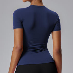 قميص علوي قصير للنساء حار فتاة الصيف البلوز أعلى الرقبة مستديرة الموضة ارتداء صالة ألعاب 10 ألوان اليوغا عادي تي شيرت موهر - Product Image 5