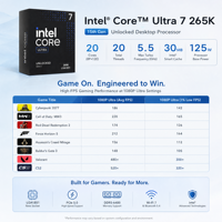 Processeur Intel Core Ultra 7 265K CPU 20C 20T jusqu'à 5,5 GHz LGA1851 en boîte, vente en gros, en stock pour les constructeurs de PC de jeu