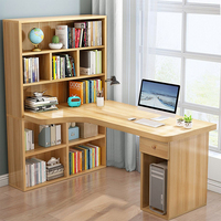Bureau d'angle en bois avec bibliothèque, table d'étude, bureau d'ordinateur, bureau d'apprentissage