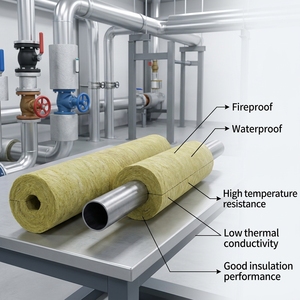 Tube d'<span class=keywords><strong>isolation</strong></span> en laine de roche de qualité thermique UET à bon prix, isolant industriel pour pipeline, laine de roche non revêtue de 120 kg pour tuyauterie - Product Image 1