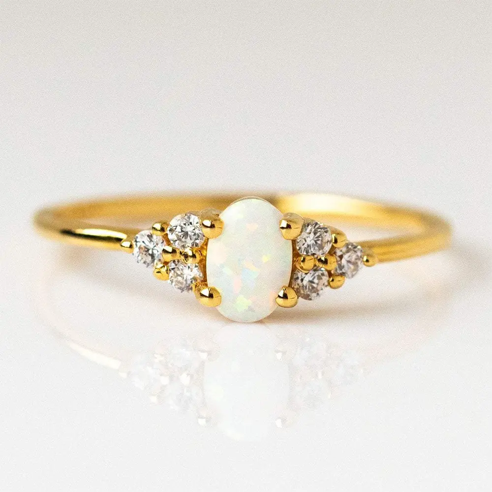 Bagues de fiançailles en pierre d'opale blanche naturelle, bijoux vintage INS Fashion Pure 925 Sterling Sliver pour femmes