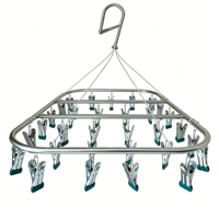 Séchoir rectangulaire en acier inoxydable à 20 pinces, cintre à chaussettes coupe-vent avec crochet pivotant et embouts de protection souples, conception sans trace