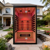 Sauna Moderna de Madera Sólida con Infrarrojos para el Hogar, Negra, de Madera de Hemlock, Interior, con Ventanas Transom, Bajo EMF, Calentador de Luz Roja, para Apartamento o Villa