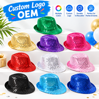 Chapeau à paillettes en gros, chapeau Fedora occidental à paillettes, chapeaux de danse scintillants pour les fêtes du Nouvel An, accessoire de costume de cosplay