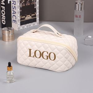 Pochette de toilette matelassée rose en PU pour femmes, sac de maquillage écologique pour voyage, vente en gros - Product Image 4