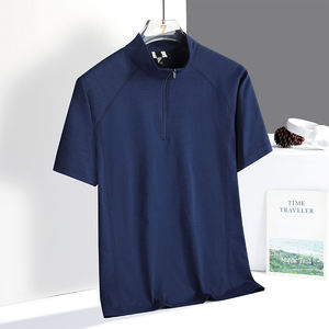 Camisa de manga corta personalizable estilo Hong Kong para hombre, camisa de ocio de negocios, nuevo cuello de seda helada, lona suelta de talla grande, sólido, Popular - Product Image 5