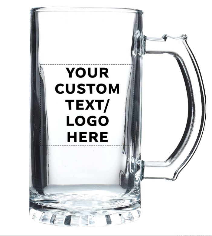Beer Stein Mugs 16 oz- Customizable Text, Logo - Beer Pint Glass Mug - Perfect Glasses for Beers, Root Beer Floats