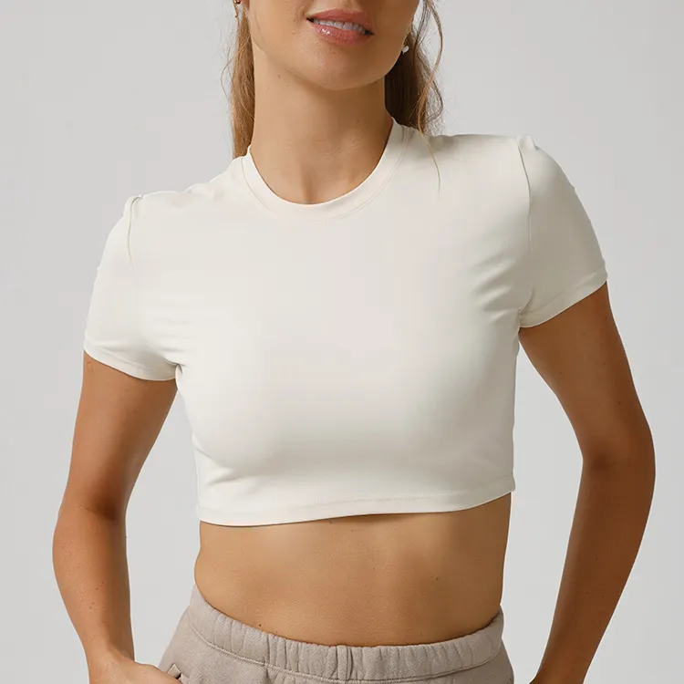 Hingto OEM Custom Crop Top Women T-Shirt High Elastic Crop Top Tshirt White Crop Tops For Women