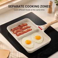 Wajan Penggorengan Sarapan Anti Lengket Berbahan Aluminium Die Cast 3 Sekat Dasar Rata Siap Pakai Induksi dengan Gagang Motif Kayu