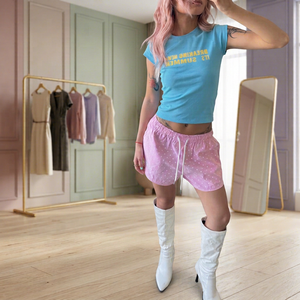 T-shirts décontractés d'été ODM OEM coupe ample ombrée, confortables, brodés, pour adolescents, grandes tailles, en tissu gaufré court, écologiques - Product Image 1