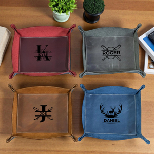 Handmade Genuine Leather <b>Foldable</b> Valet Personalized <b>Desk</b> Organizer Home Office Decorative Catchall Dice Tray - Product Image 1