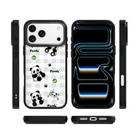 Coque de téléphone AG Feeling Black Edge avec motif d'ours à carreaux doré pour iPhone 17, 17 Pro Max, 16 Pro, 15, 15 Pro Max – Coque magnétique