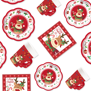 DAMAI Artículos para Fiesta de Navidad con Diseño de Reno Navideño, Incluye Platos de Papel para Postre, Vasos y Servilletas para Fiesta de Navidad - Product Image 3