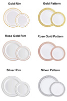 Assiettes jetables en plastique à bord doré, pour 100 personnes, pour fêtes et mariages, 7 pouces, 10 pouces, assiettes à dessert, imperméables