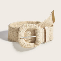 Ceinture en paille tressée pour femme, style bohème, avec boucle carrée, accessoire de taille pour le quotidien