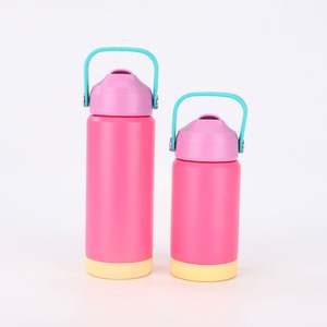 New Arrival 12oz <b>Water</b> <b>Bottle</b> Double Wall <b>Flat</b> Edge Sublimation Blank Tumbler Flip Top Kid Vacuum Flask With Handle - Product Image 3