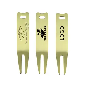 Manufacturers simple blank golf divot tool metal golf fork making engraving logo hanging hole design