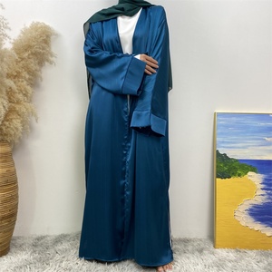 1439# Satin Modest Latest Abaya Split Design Open Cuff Shiny Line <b>Print</b> Classy Muslim <b>Islamic</b> Arabic Popular Abaya 2025 - Product Image 2
