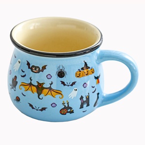 Écologique Créatif Imprimé Halloween Tasse En Céramique Fantôme Festival Cadeau Porcelaine Tasse À Café Citrouille Smiley Visage Tasse Wattle Mug - Product Image 4