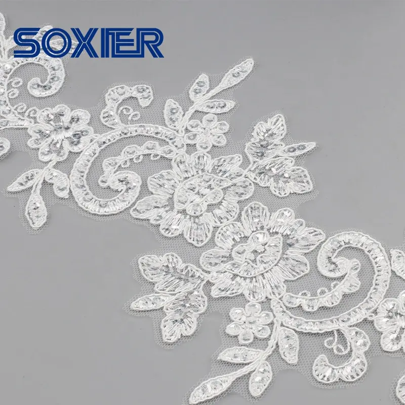 Hot Sale Custom Elegant White 3D Flower Embroidered French Lace for Bridal