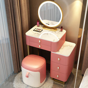 Table <span class=keywords><strong>de</strong></span> maquillage moderne avec tiroirs multi-rangements et miroir LED, meubles <span class=keywords><strong>de</strong></span> chambre à coucher - Product Image 4